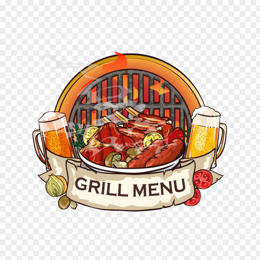 Vector Beer And Food Ribs Grilling Clip Art PNG