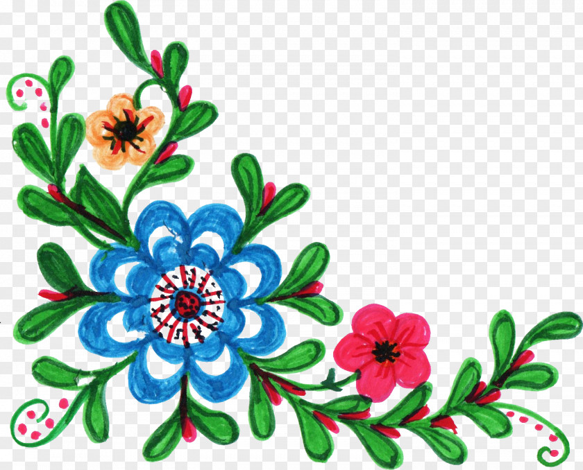 Floral Corner Cut Flowers Design Clip Art PNG