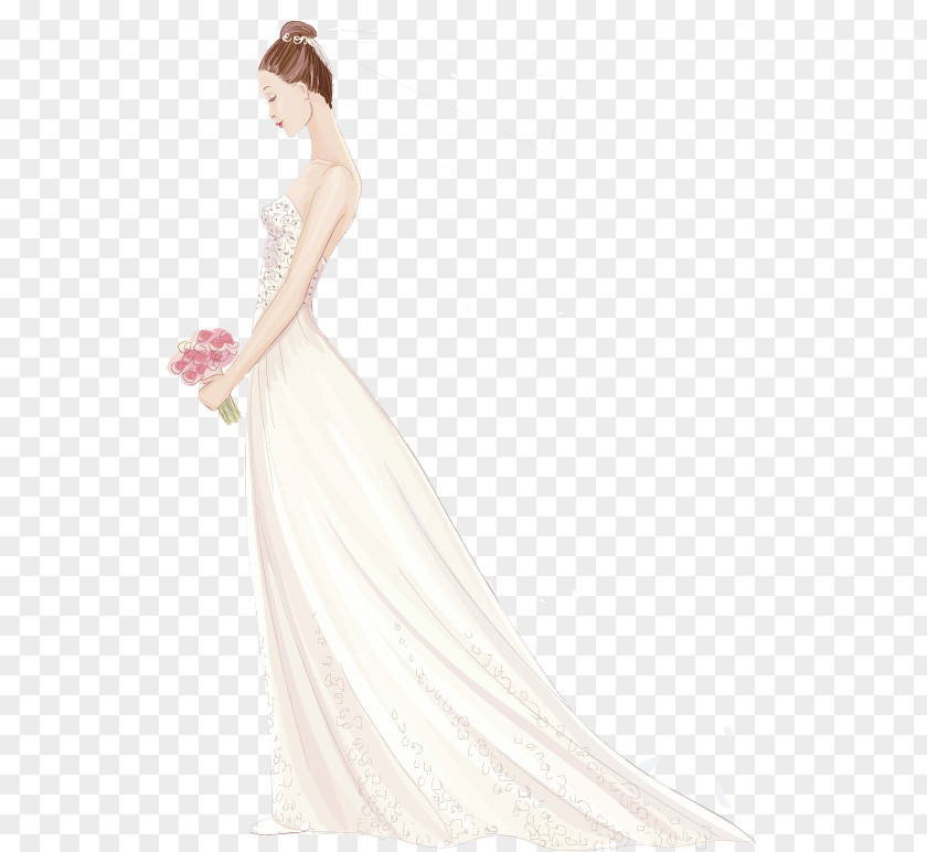 Hand-painted Bride Wedding Dress Shoulder Party Gown PNG