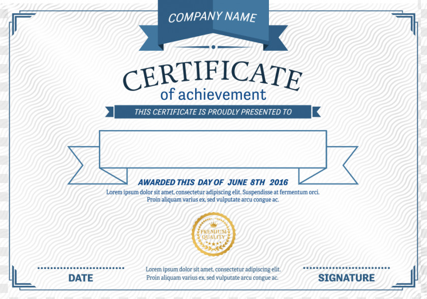 Vector Blue Border Certificate Template Diploma Academic PNG