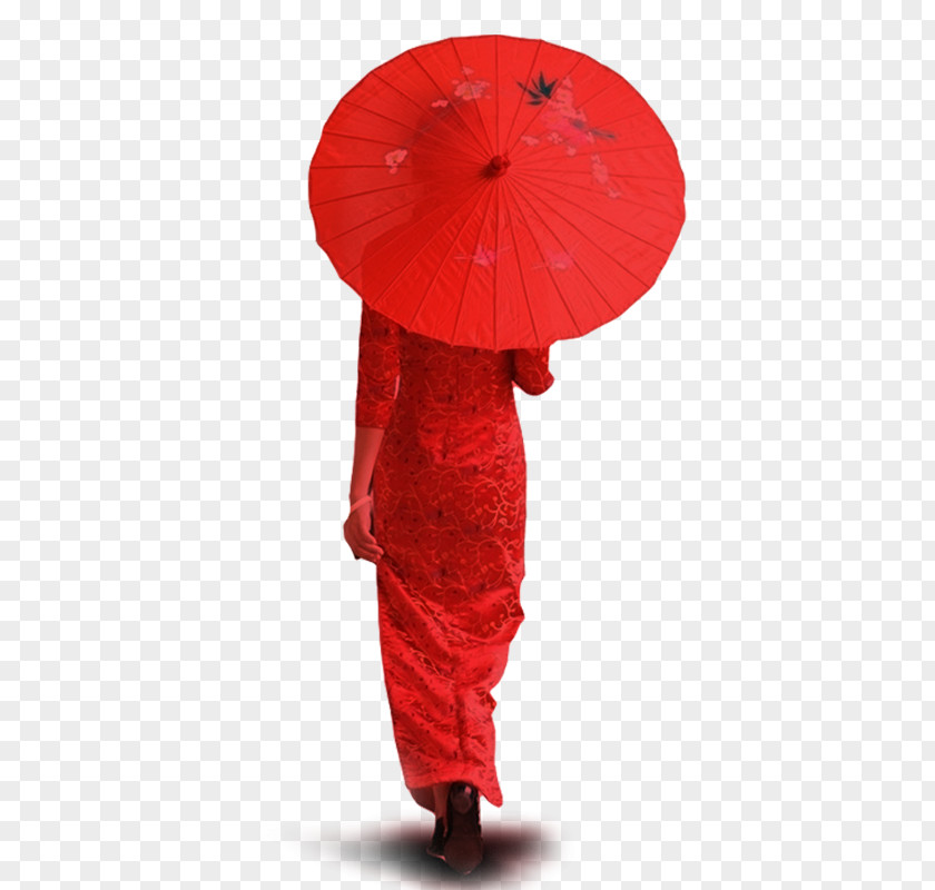 Woman Playing Zhisan Oil-paper Umbrella Red PNG