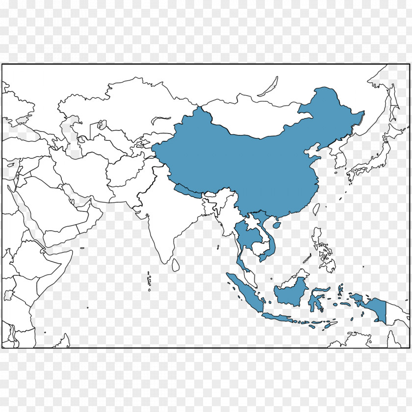 China Southeast Asia United States Blank Map PNG