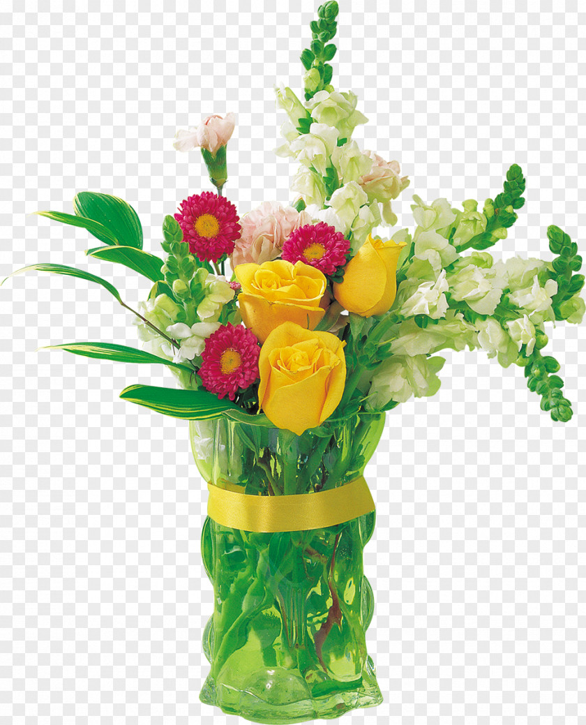 Bouquet Of Flowers Vase Cut Garden Roses Marigold PNG