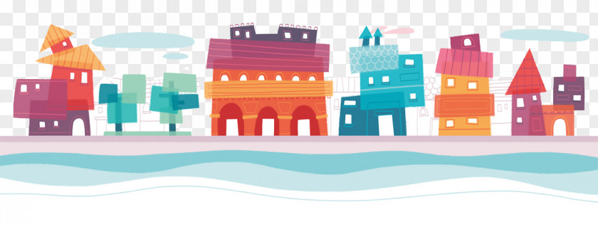 Various Town Buildings Illustration PNG