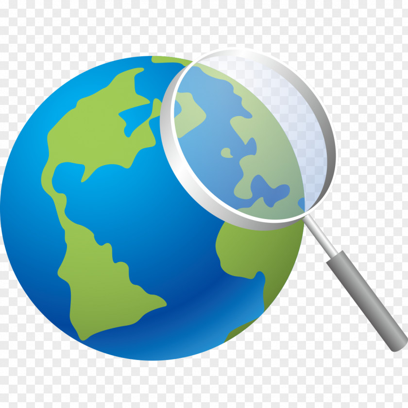 Blue Earth And Magnifying Glass PNG