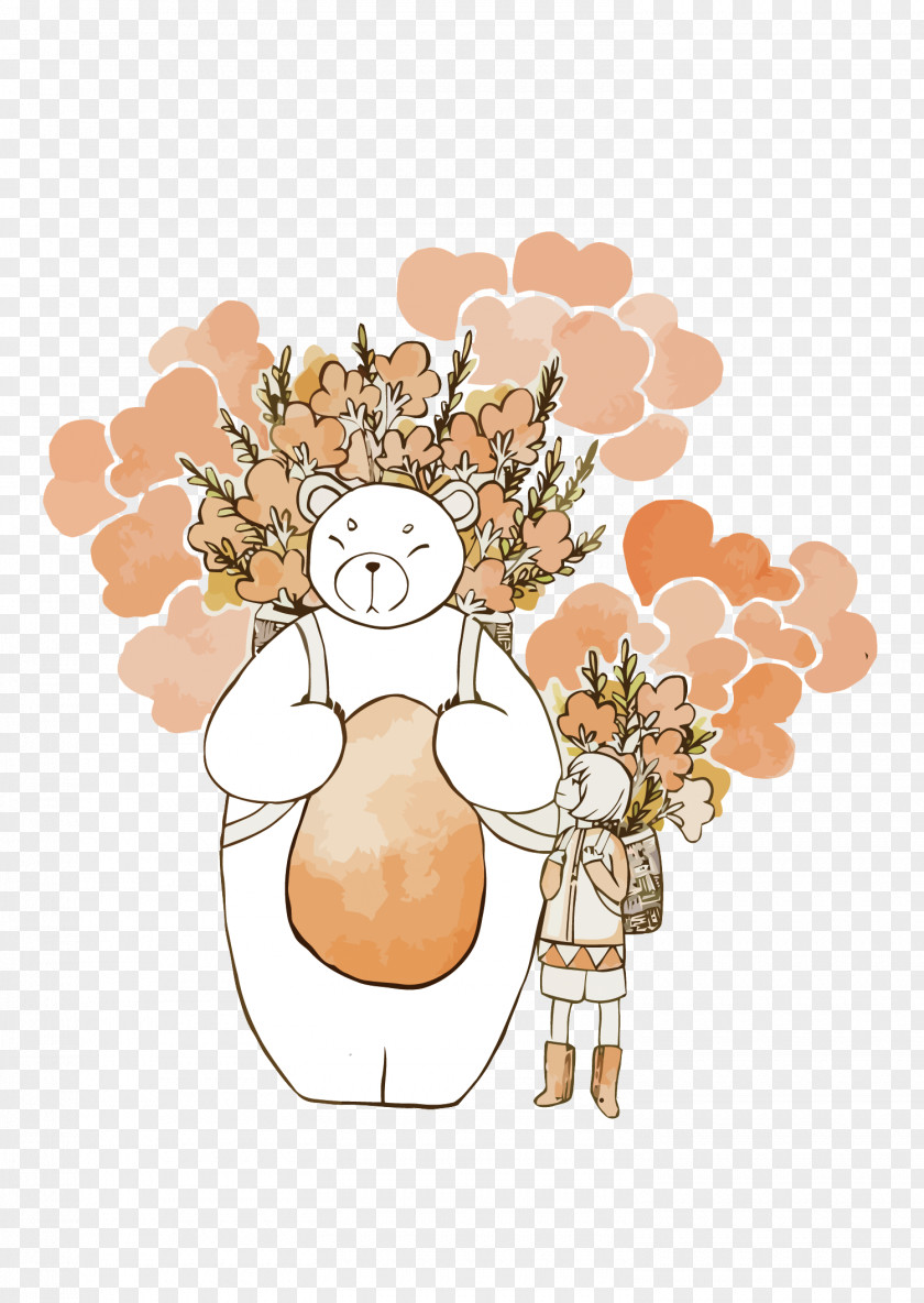 Bear Cartoon Illustration PNG Illustration, bear and girl flower clipart PNG