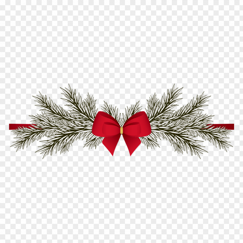 Pine Bow Decorative Pattern Christmas New Years Day Greeting Card PNG