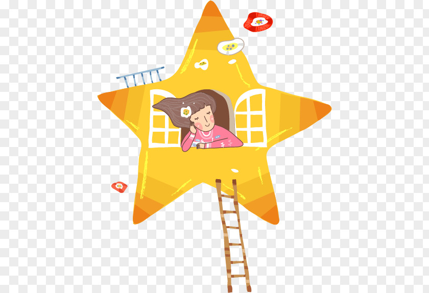 Child Star House Window Cartoon Illustration PNG