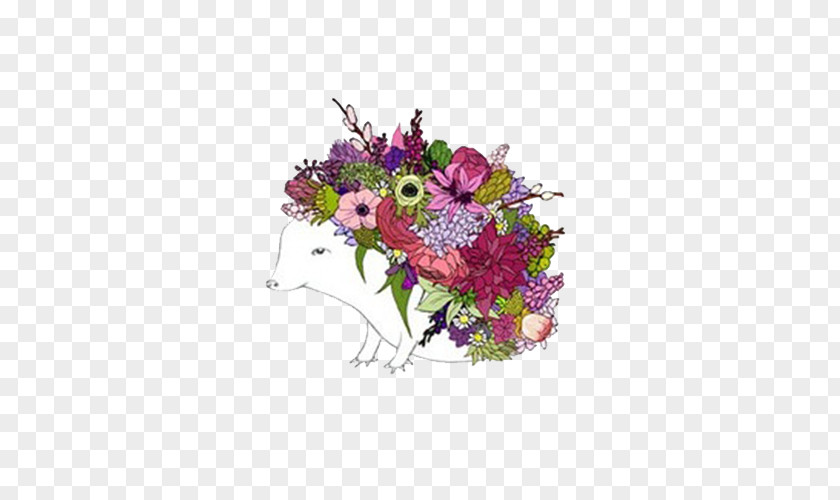 Full Of Flowers Hedgehog Art Floral Design Drawing Flower Illustration PNG