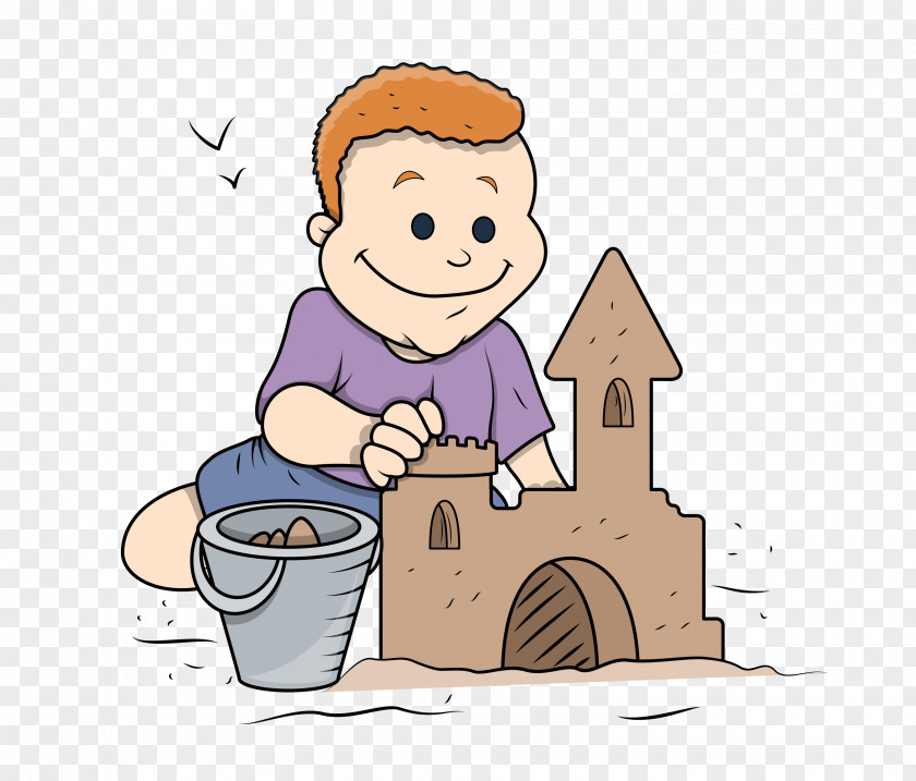 Happy Cartoon Boy Doing Sandcastle Sand Art And Play Photography Illustration PNG