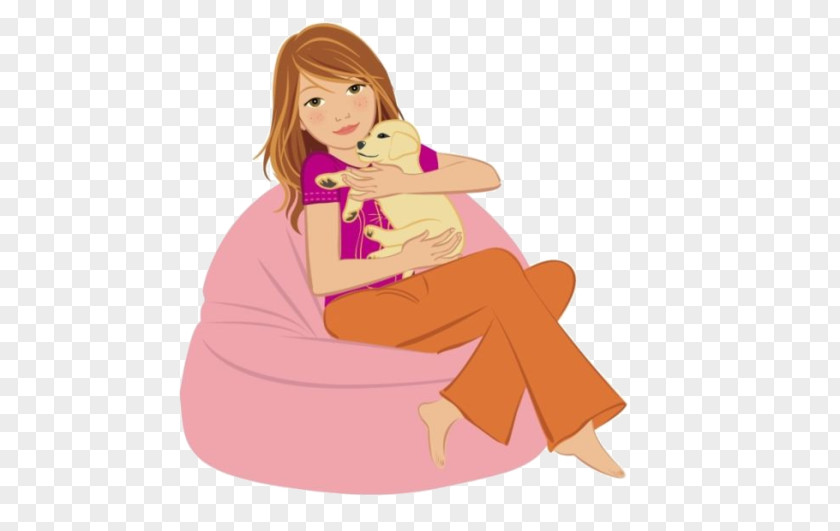 United States Girl Dog Cartoon PNG Cartoon, American girl sitting on a sofa holding small dog clipart PNG
