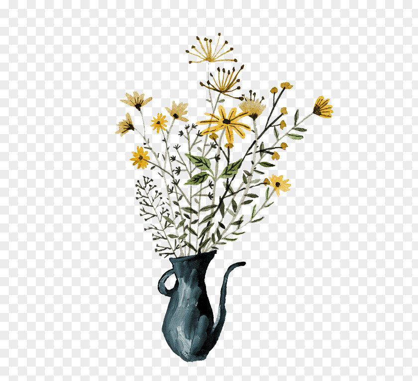 Cartoon Chrysanthemum Vase Drawing Watercolor Painting Art Illustration PNG