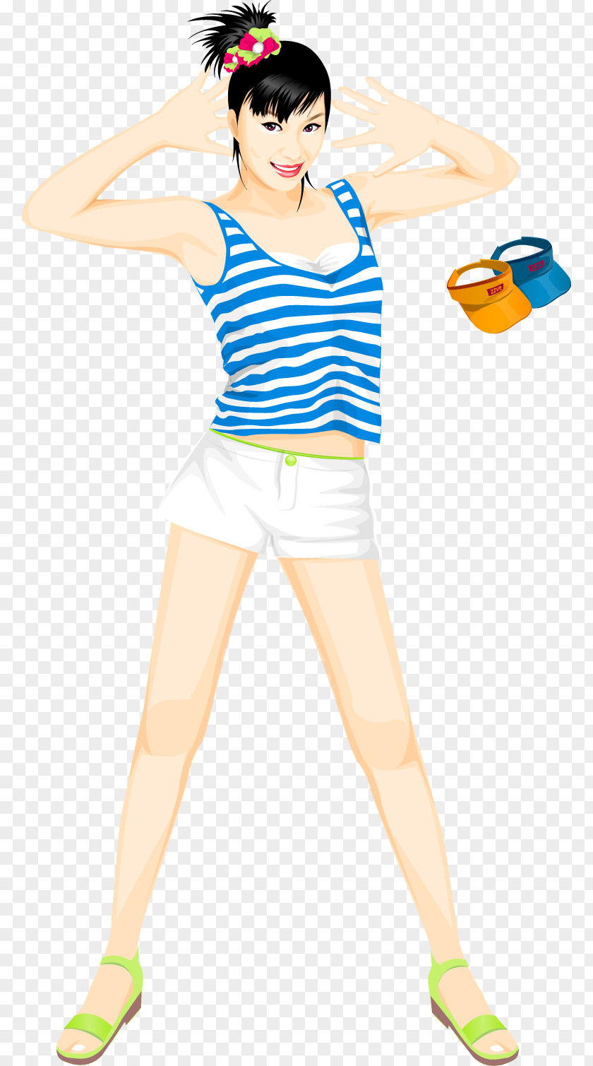Wearing Shorts And Vest Cool Beauty Vector Material Adobe Illustrator Clip Art PNG