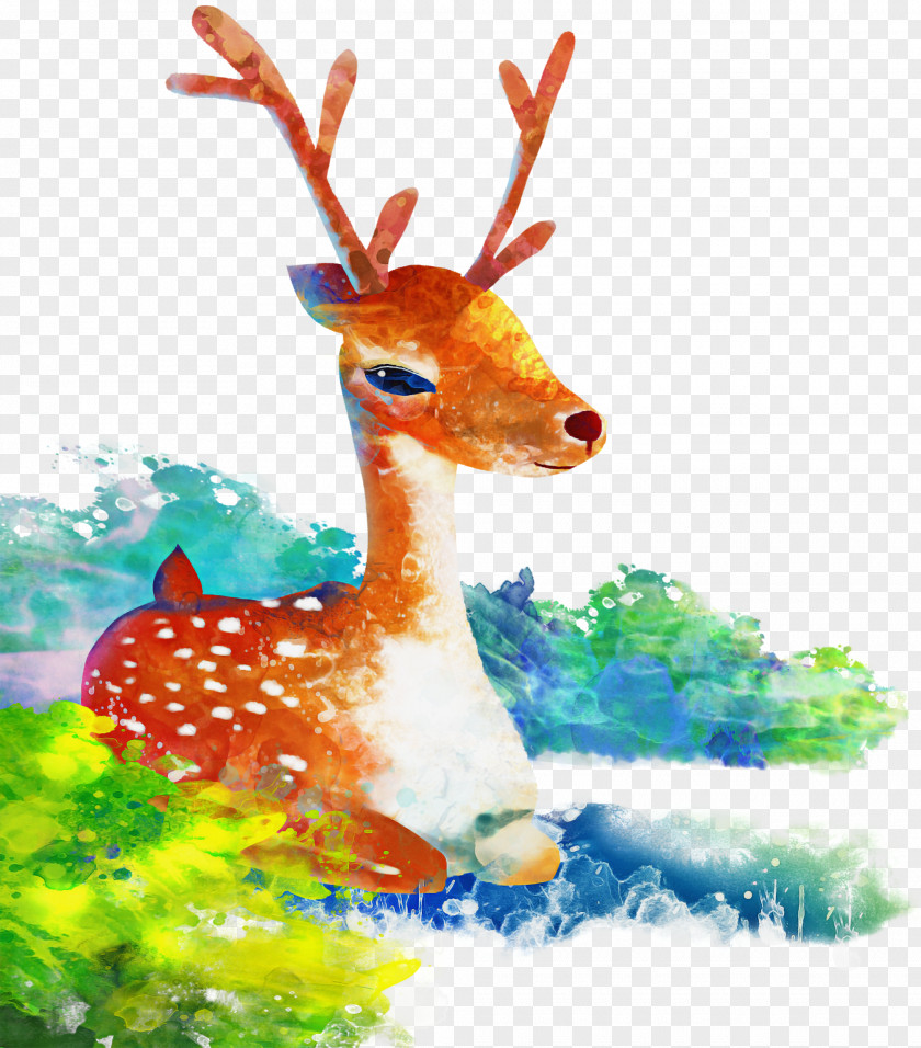 Fawn Watercolor Paint Reindeer PNG