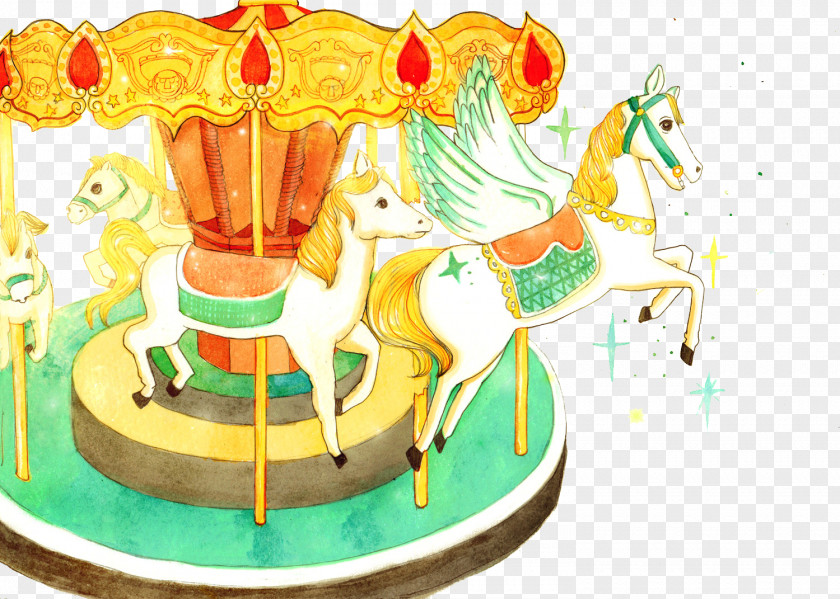Pegasus Painted Carousel Torte Cake Fondant Icing Illustration PNG