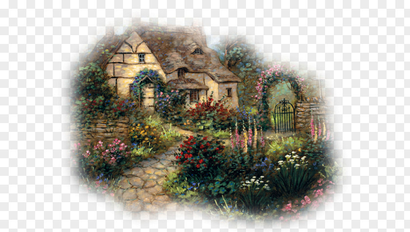 Painting Cottage Garden Landscape PNG