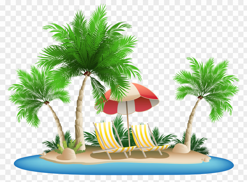 Beach Umbrella With Chairs And Palm Island Clipart Islands Hawaii Clip Art PNG