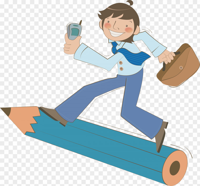 Stepping Pencil Office Boy Vector Illustration PNG