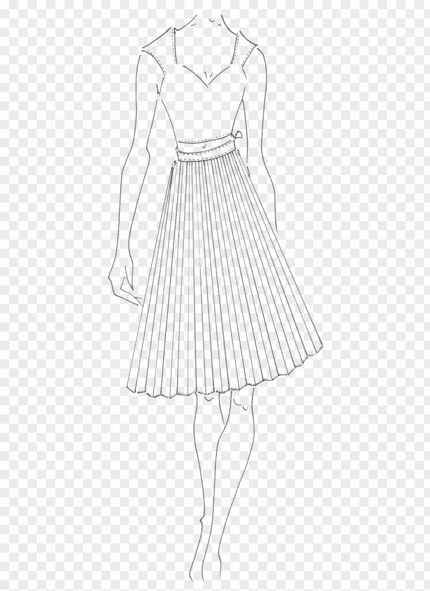 And Pleated Skirt Party Dress Shoulder Cocktail Pattern PNG
