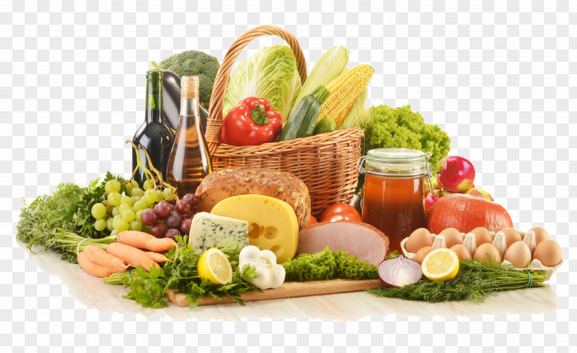 Groceries Basket Wicker Food Table Kitchen PNG