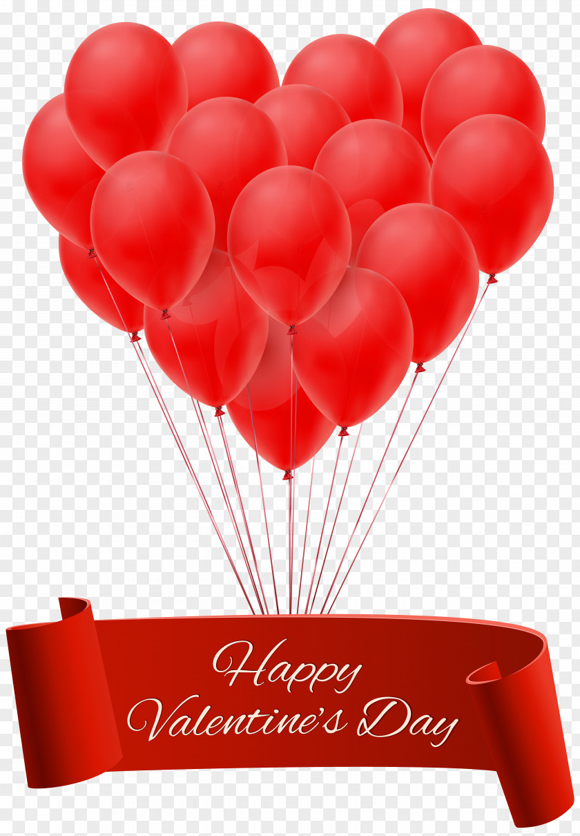 Happy Valentine's Day Banner With Balloons PNG Clip Art Image Heart Balloon PNG