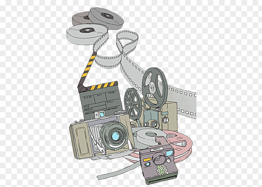 Retro Hand Drawn Camera Projector Photographic Film Movie PNG