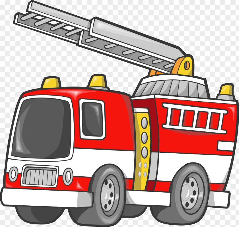 Vector Cartoon Fire Truck Car Engine Firefighter Clip Art PNG