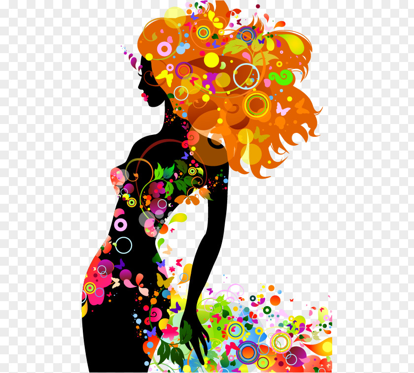 Colorful Pattern Women Silhouette Fashion Beauty PNG