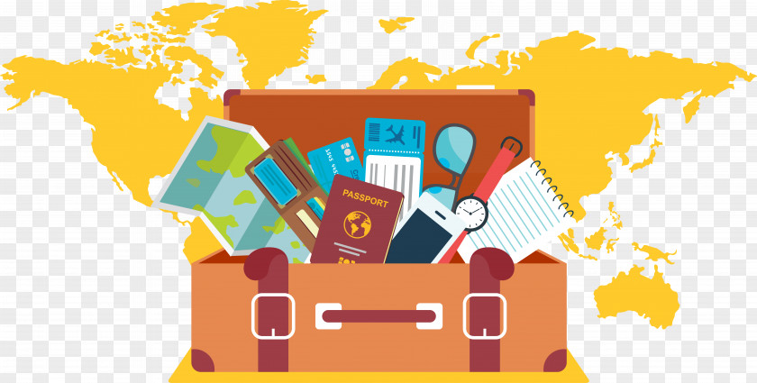 Travel Goods Stuffed Suitcase Vector Earth World Map PNG