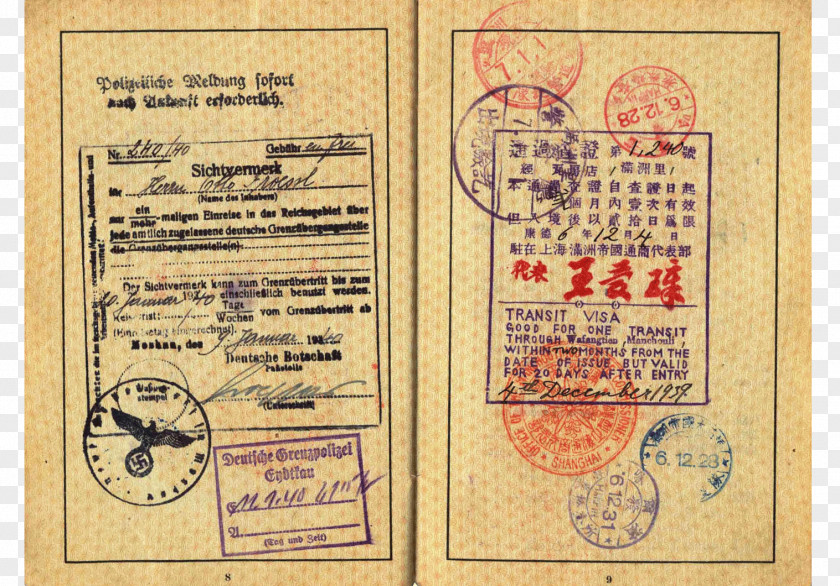 Passport Second World War China Germany Travel Visa PNG