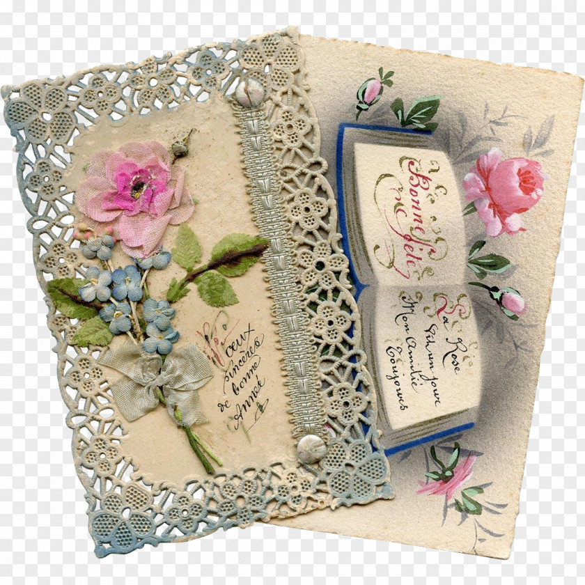 Hand-painted Vintage Lace Paper Flower Post Cards Floral Design Textile PNG