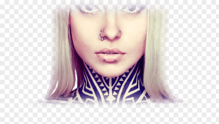 Woman Tattoo Inked Body Piercing Neck PNG