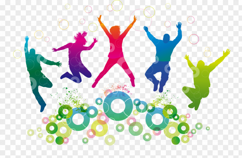 Colorful Characters Jump Silhouette Dance Stock Photography Illustration PNG