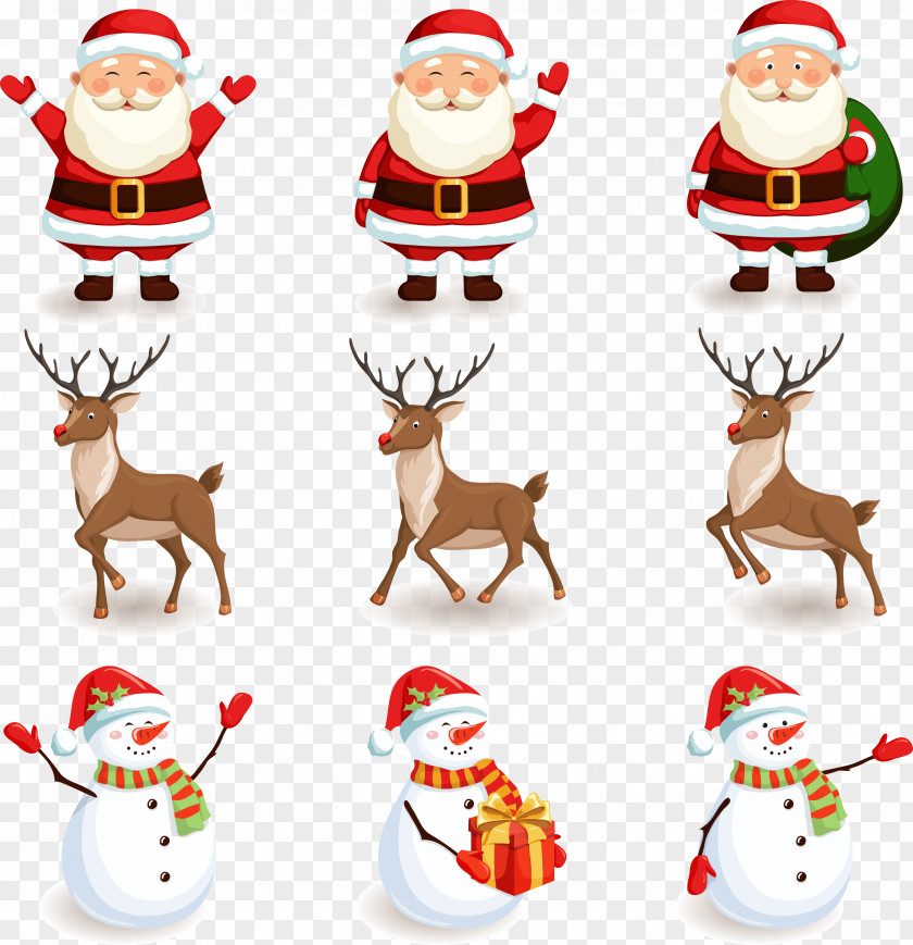 Santa Claus And Snowman Deer Material Free Download Reindeer Christmas PNG