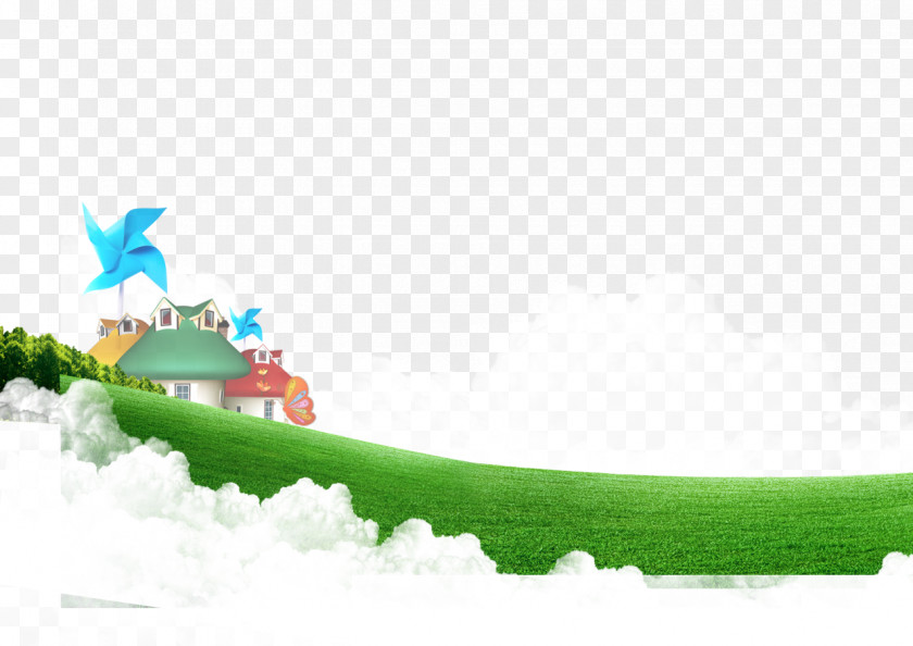 Cartoon House Painted Grass Lawn PNG