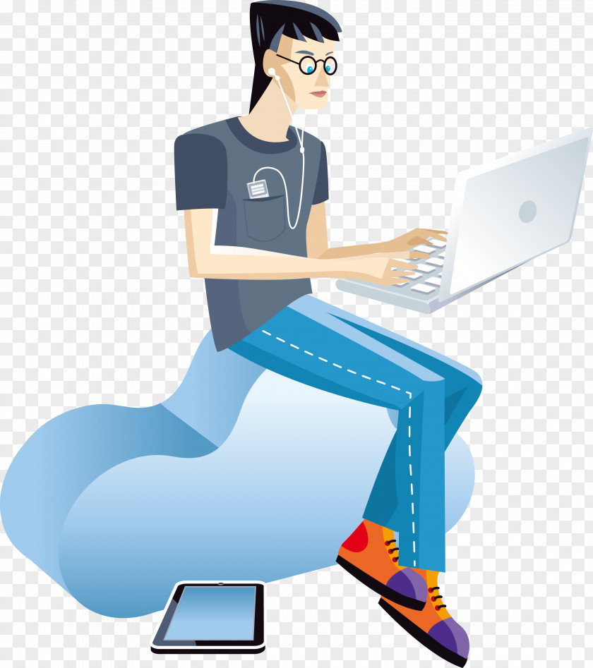 The Man Sitting On Clouds Cloud Computing Data Download PNG