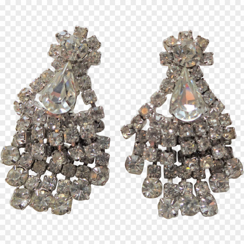 Diamond Earring 1950s Imitation Gemstones & Rhinestones Chandelier PNG