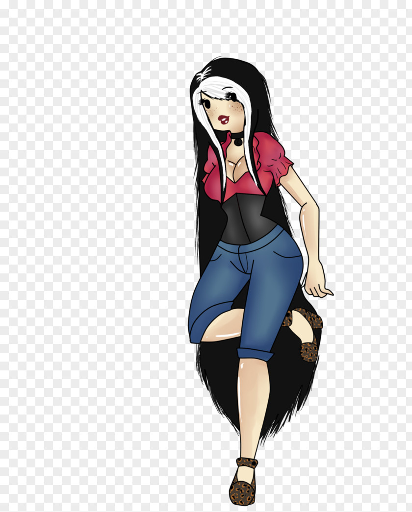 Woman Printing Cartoon Black Hair Costume Character PNG
