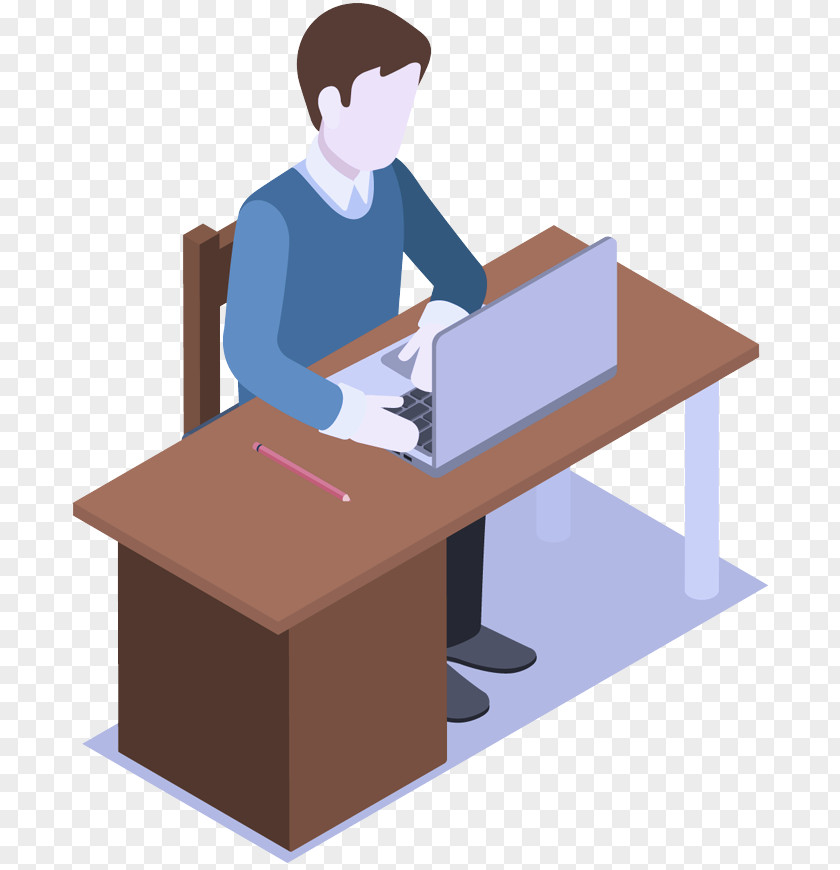 Cartoon Desk Angle Line Sitting PNG