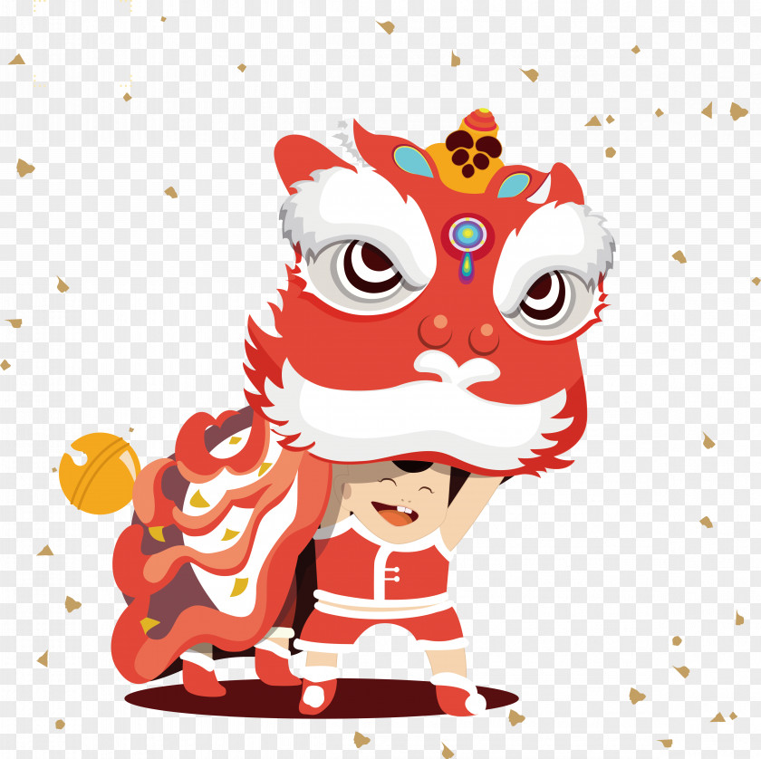 Lion Boy Vector Dance Chinese New Year Tangyuan Lantern Festival Illustration PNG