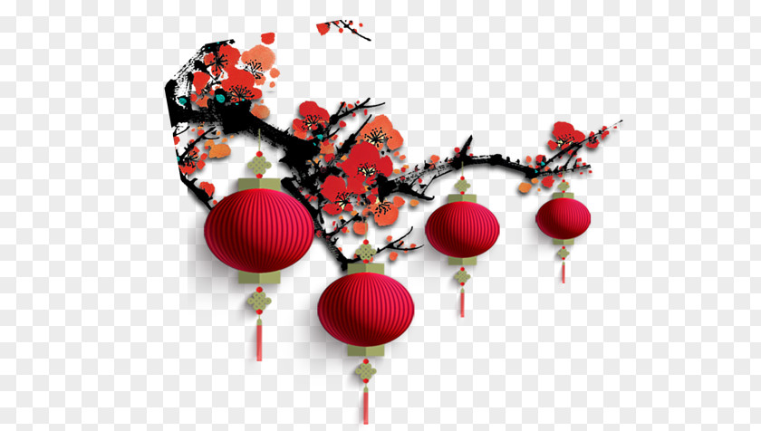 Lampion Chinese New Year Lantern Plum Blossom Image PNG