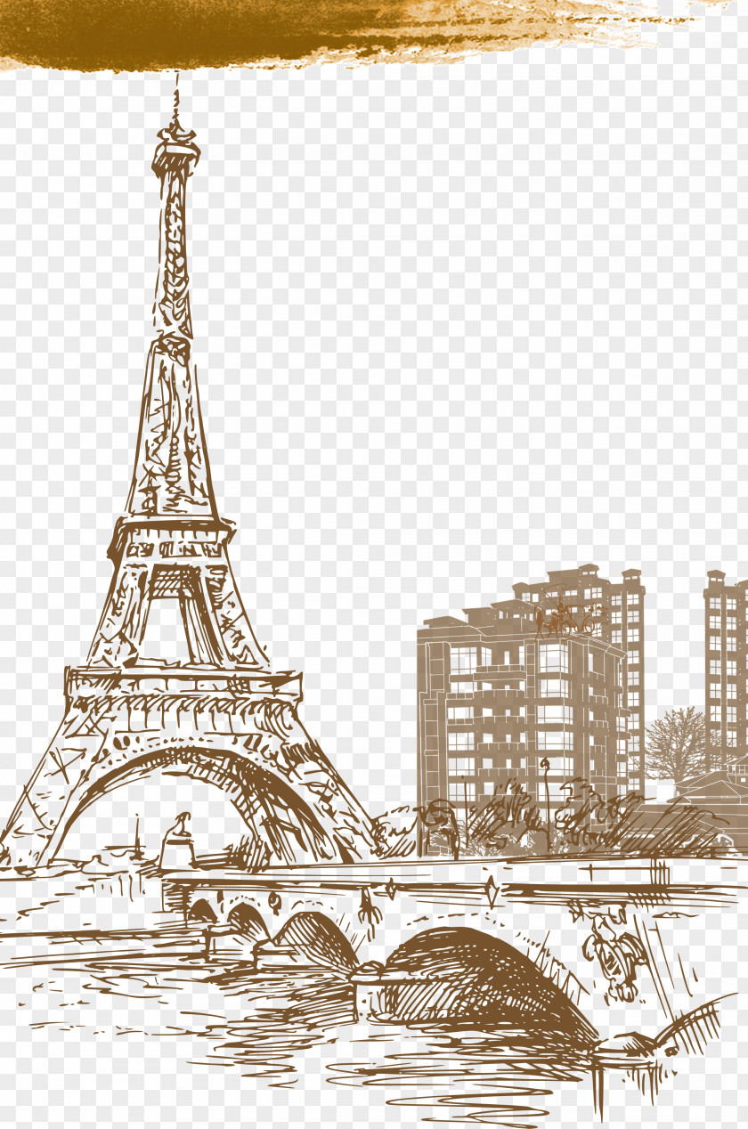 Hand-painted Paris Building Material Background Eiffel Tower Icon PNG