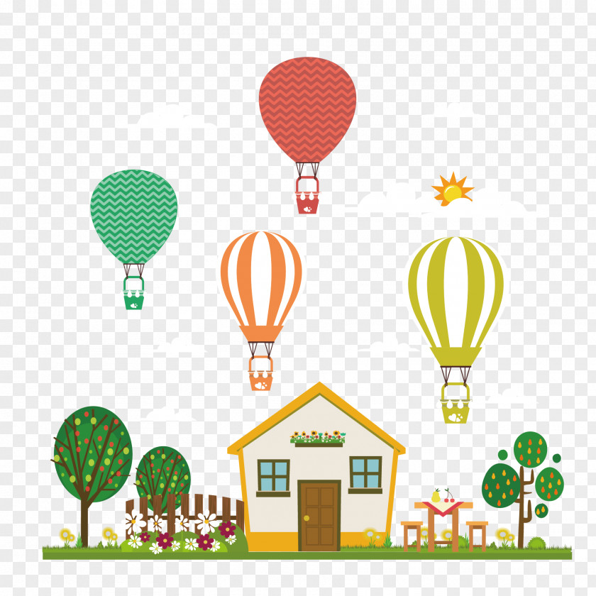 Vector Hot Balloon House Graphic Design Decorative Arts Color PNG