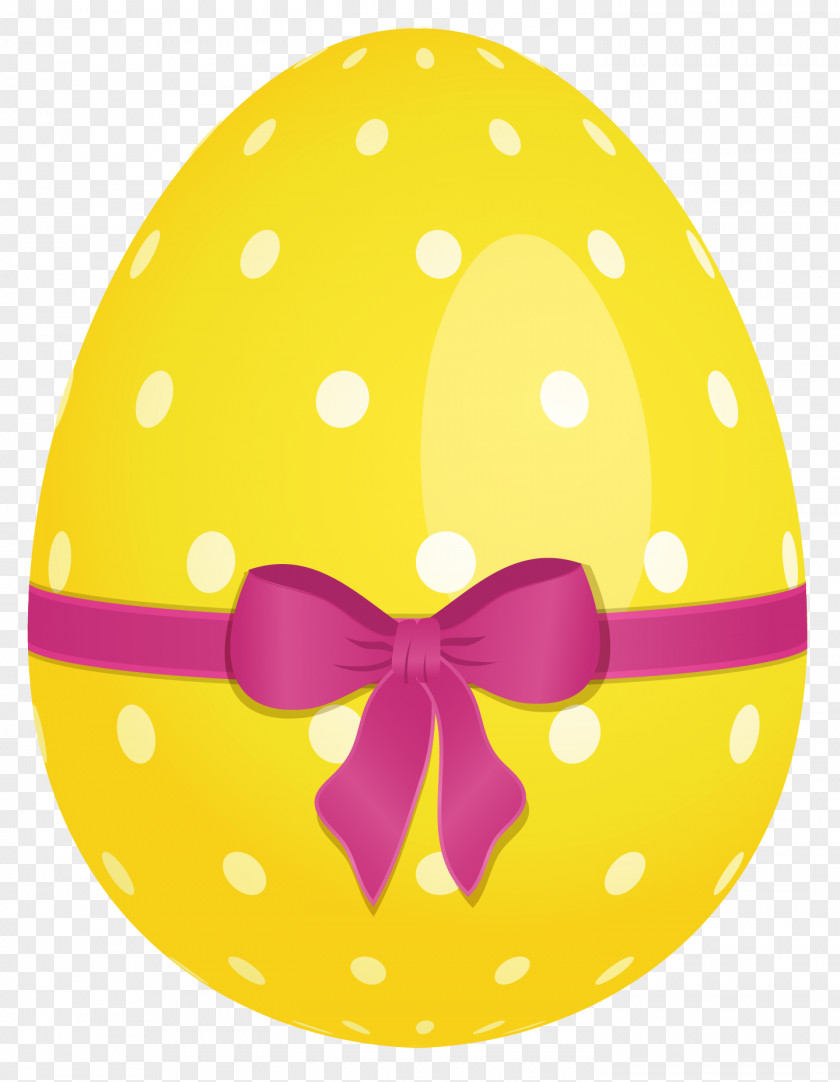 Yellow Dotted Easter Egg With Pink Bow Clipart Basket Clip Art PNG