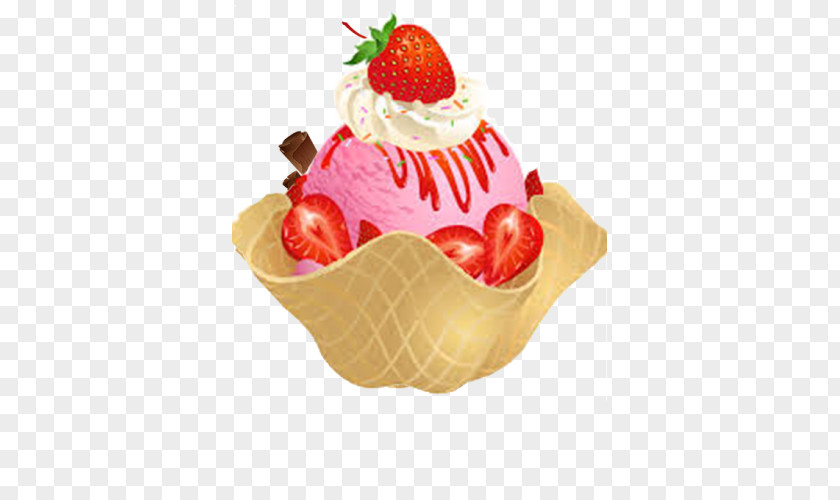 Ice Cream Strawberry Sundae Cones Cupcake PNG