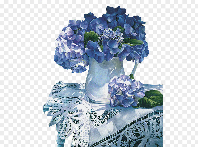 Painting Hydrangea Blue Rose Floral Design Art PNG