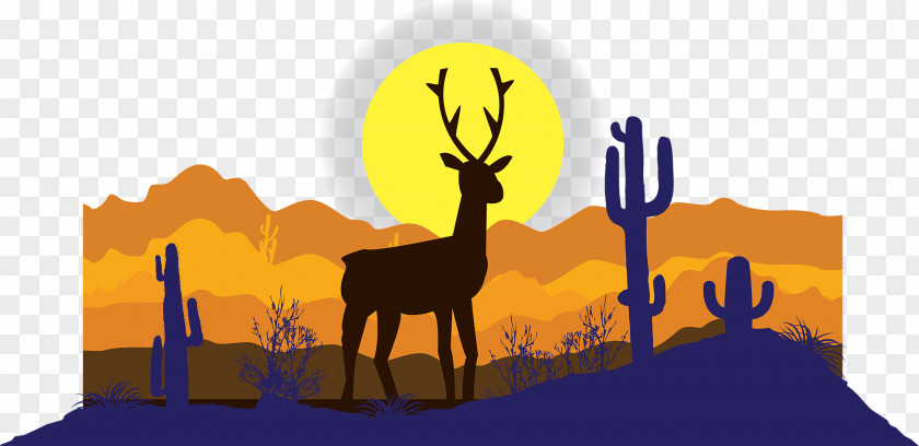 Elk Scene Silhouette Vector Graphics Illustration Euclidean Design PNG