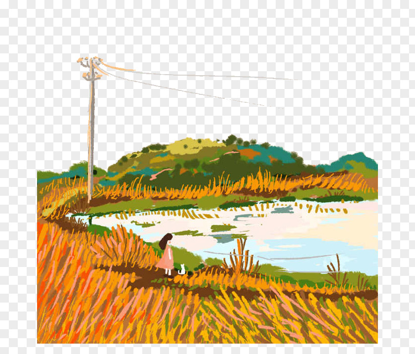 Cartoon Wheat Lake PNG