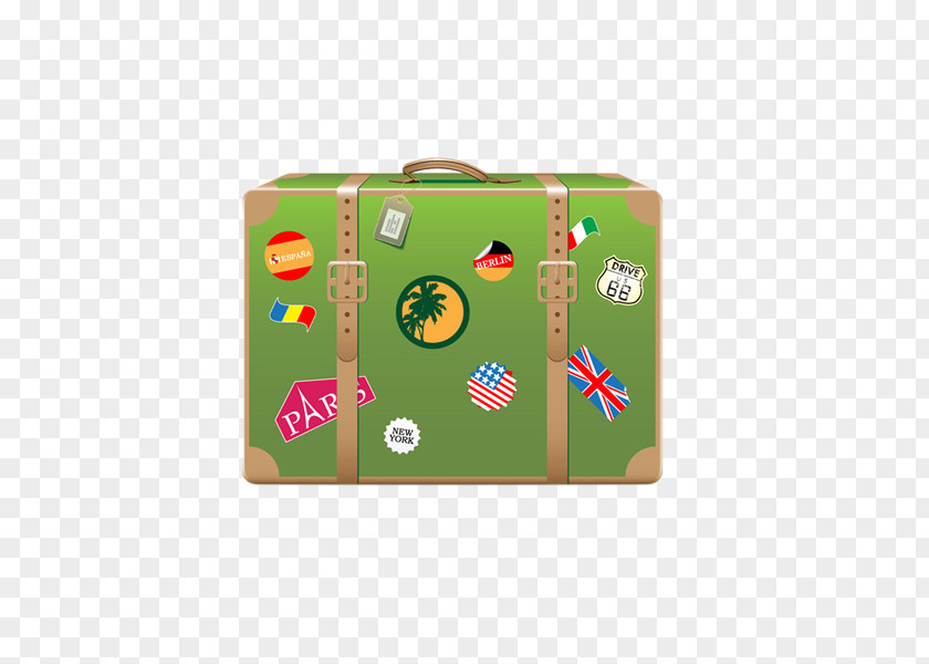 Green Vintage Luggage Air Travel Suitcase Baggage PNG