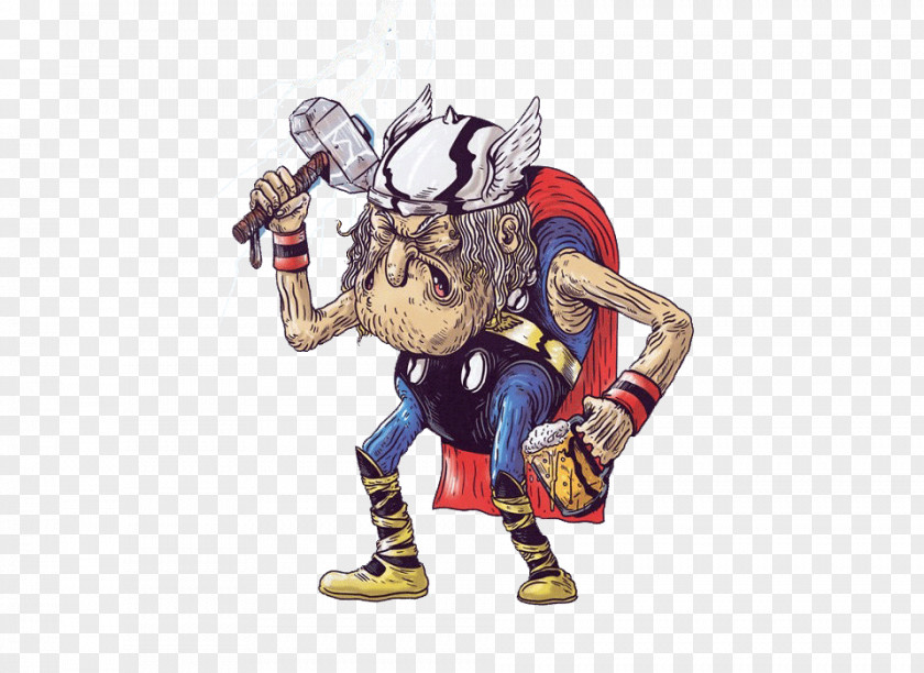 Aging Thor Superhero Cartoon PNG